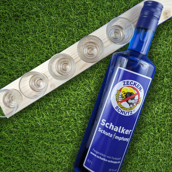 Schalke-Schnaps Zeckenklatsche mit Impfbuddel